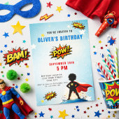 Superhero Cartoon Boy Birthday Party 招待状