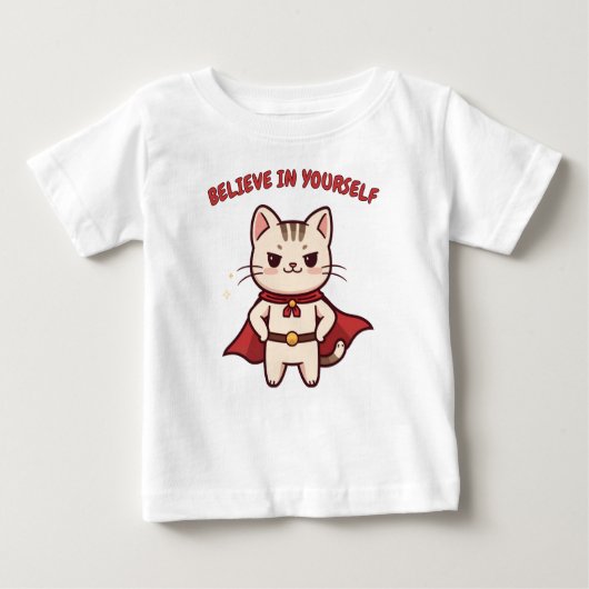 Superhero Cat Believe in Yourself  ベビーTシャツ (正面)