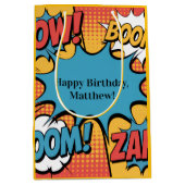 Superhero Comic Book Pop Art Boy Birthday Party ミディアムペーパーバッグ (正面)