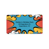 Superhero Comic Book Pop Art Boy Birthday Party ラベル (正面)