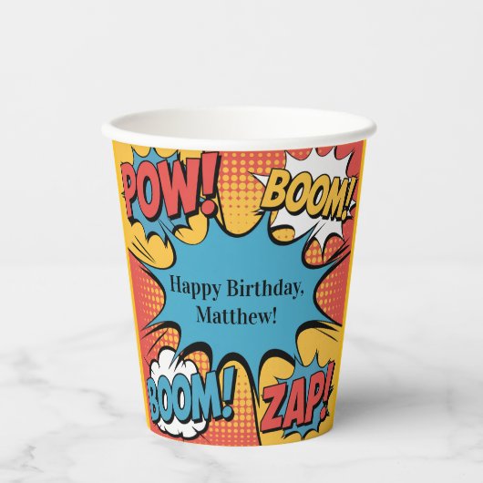 Superhero Comic Book Pop Art Boy Birthday Party 紙コップ (正面)