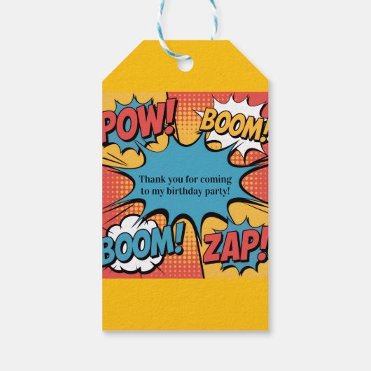 Superhero Comic Book Pop Art Boy Birthday Thanks ギフトタグ (裏面)