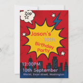 Superhero Comic City Birthday Invitation card 招待状 (正面)