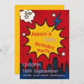 Superhero Comic City Birthday Invitation card 招待状 (正面/裏面)