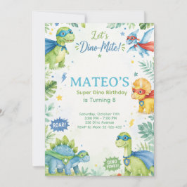 Superhero Dinosaur Watercolor Birthday Party Paste 招待状