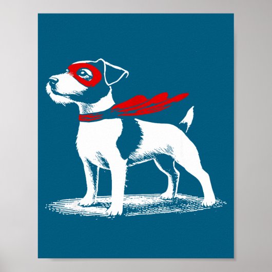 Superhero Dog Cape Illustration Funny Loyal Pet He ポスター (正面)