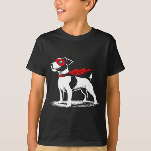 Superhero Dog Cape Illustration Funny Loyal Pet He Tシャツ (正面)