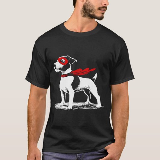 Superhero Dog Cape Illustration Funny Loyal Pet He Tシャツ (正面)