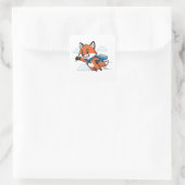 Superhero Fox Flying Cartoon Art Sticker スクエアシール (バッグ)