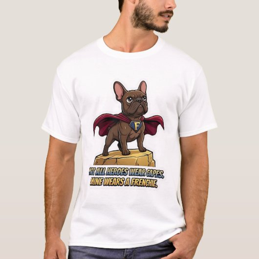 Superhero French Bulldog Cute Frenchie Hero Design Tシャツ (正面)