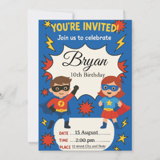 Superhero Kids Birthday Invitation | Comic Style B 招待状