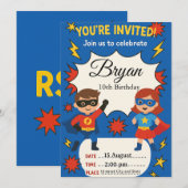 Superhero Kids Birthday Invitation | Comic Style B 招待状 (正面/裏面)