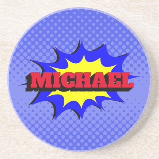 Superhero Kids Comic Book Personalized Name コースター (正面)