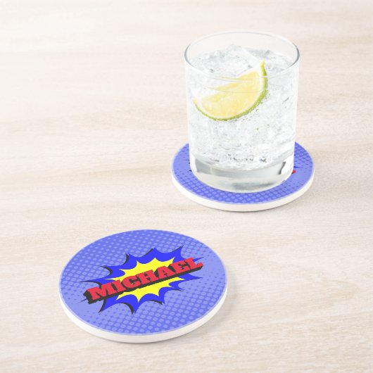 Superhero Kids Comic Book Personalized Name コースター (側面)