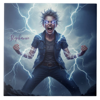 Superhero Lightning Energy Woman  タイル