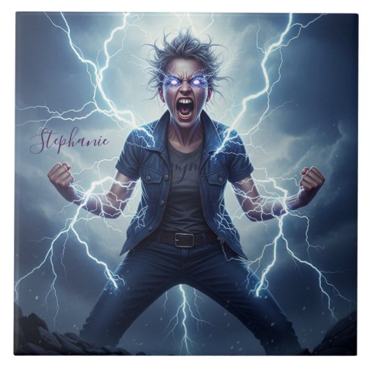 Superhero Lightning Energy Woman  タイル (正面)