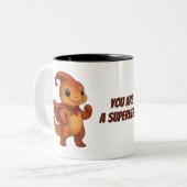 Superhero – Niedliche Dino‑Tasse mit Mutmach Tekst ツートーンマグカップ (正面左)