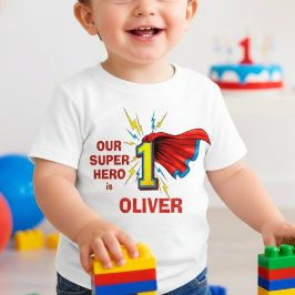 Superhero Number 1 with Cape First Birthday ベビーTシャツ