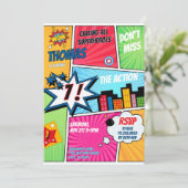 Superhero Party Comic Book Birthday Photo 招待状 (スタンド正面)