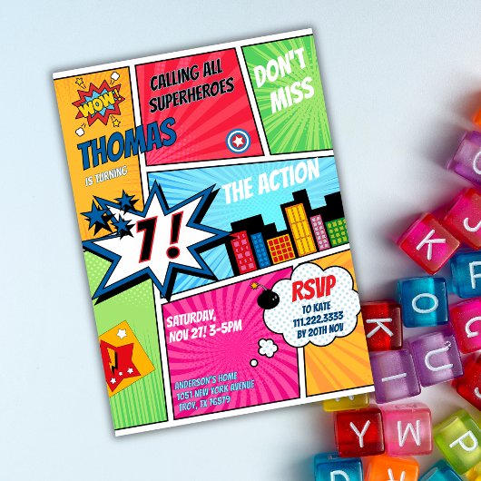 Superhero Party Comic Book Birthday Photo 招待状