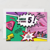Superhero Party Comic Book Birthday Photo Girl 招待状 (正面)