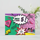 Superhero Party Comic Book Birthday Photo Girl 招待状 (スタンド正面)