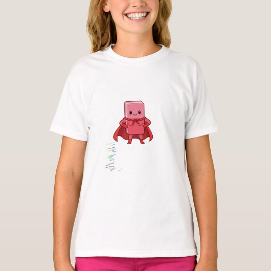 Superhero Pink Eraser Character Kids Tシャツ (正面)
