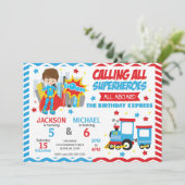 Superhero & Train Joint Birthday Invitation 招待状 (スタンド正面)