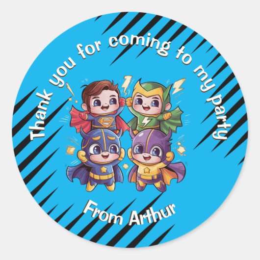SuperheroesパーティーキッズすごいヒーローおもしろいID ラウンドシール (正面)