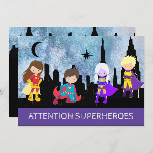 *～* SUPERHEROS子供の誕生日パーティー 招待状 (正面/裏面)