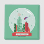 Superman Metropolis Snow Globe Graphic マグネット<br><div class="desc">Celebrate the holidays with this cute Metropolis snow globe,  featuring Superman flying past the Daily Planet!</div>