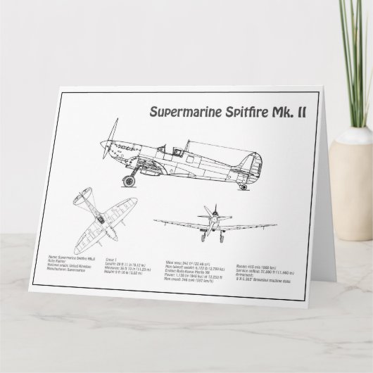 Supermarine Spitfire – 飛行機の設計図BD サンキューカード (正面)