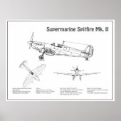 Supermarine Spitfire – 飛行機の設計図BD ポスター (正面)