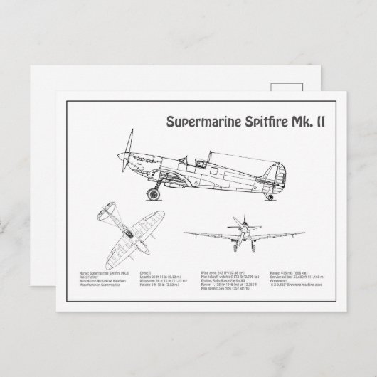 Supermarine Spitfire – 飛行機の設計図BD ポストカード (正面/裏面)