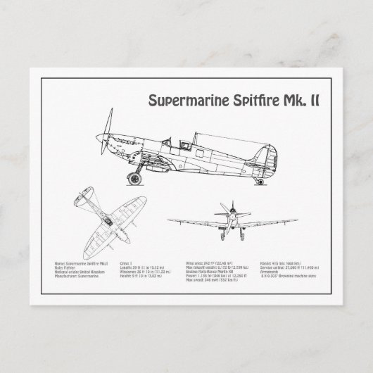 Supermarine Spitfire – 飛行機の設計図BD ポストカード (正面)