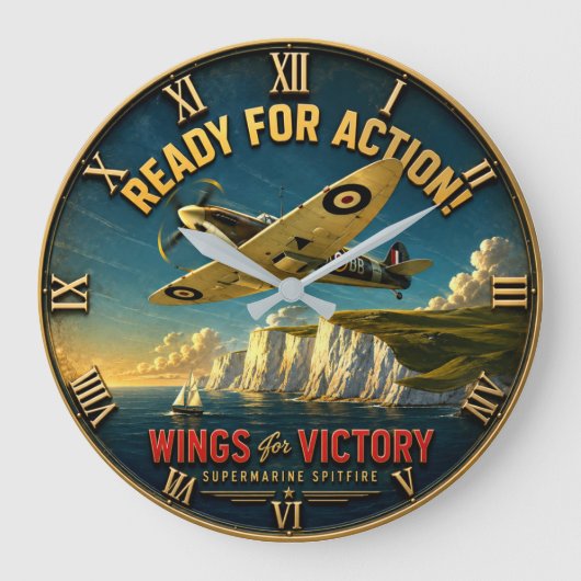 Supermarine Spitfire WWII Aviation Military Aircra ラージ壁時計 (正面)