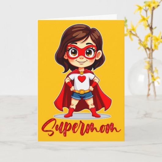 Supermom – Cute Mother Superhero Design カード (黄色い花)