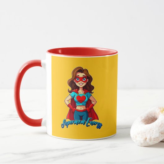 Supermom Energy – Strong Mother Illustration マグカップ (ドーナツ)