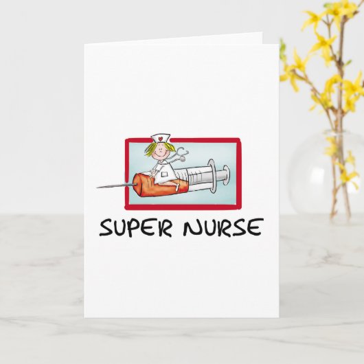 supernurse -スポイトのユーモアのあるな漫画のナース カード (黄色い花)