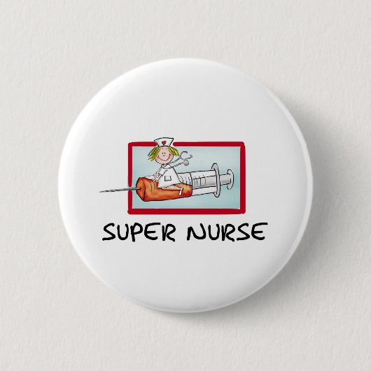 supernurse -スポイトのユーモアのあるな漫画のナース 缶バッジ (正面)