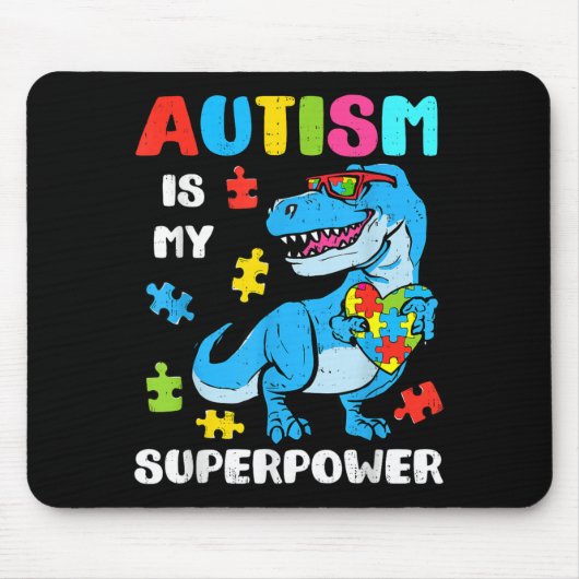 Superpower Autism Dinosaur T Rex Autistic Boys マウスパッド (正面)