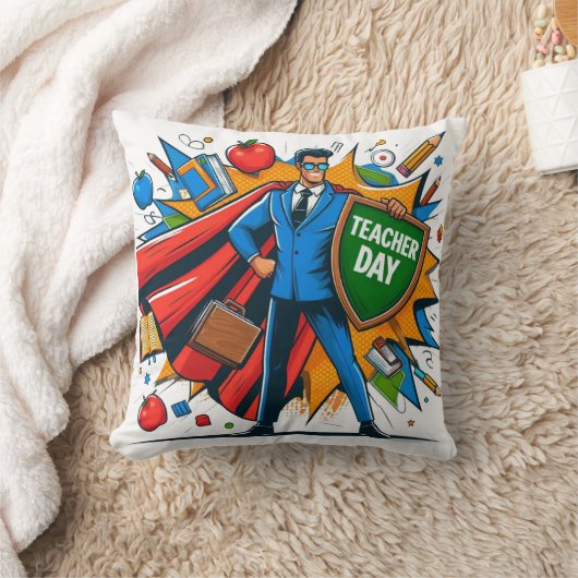 Superpower Teacher Fun Teacher Day Classroom Decor クッション (ブランケット)