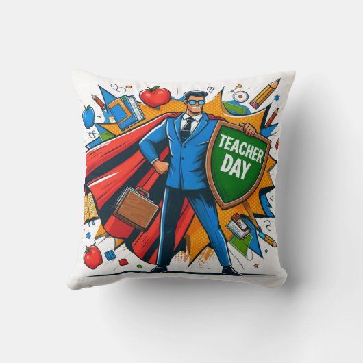 Superpower Teacher Fun Teacher Day Classroom Decor クッション (裏面)
