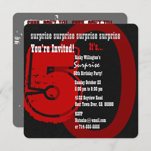 SUPPLISE グランジ 50th誕生日RedおよびBlack W202B 招待状 (正面/裏面)