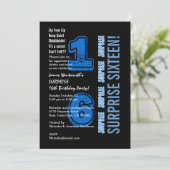 SUPPLISE 16th誕生日ブルーおよびブラックW523 招待状 (スタンド正面)