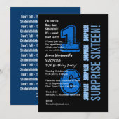 SUPPLISE 16th誕生日ブルーおよびブラックW523 招待状 (正面/裏面)