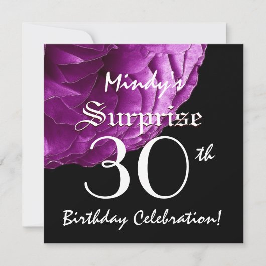 SUPPLISE 30歳誕生日パーティーパープルバラW064 招待状 (正面)