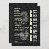 SUPPLISE 30歳誕生日ブラックシルバーアイボリーV4 招待状 (正面/裏面)