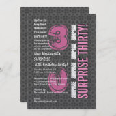 SUPPLISE 30th誕生日グレーとピンクW1756 招待状 (正面/裏面)