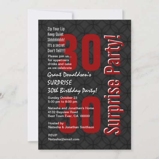SUPPLISE 30th誕生日白黒レッドF001 招待状 (正面)